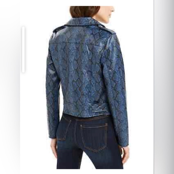 Calvin Klein Jeans Faux Leather Python Print Women's Moto Jacket NWT Indigo - Picture 8 of 8